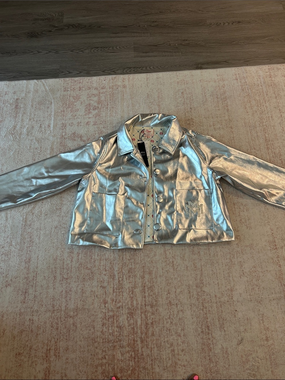 Metallic Silver Cropped Button Jacket by Disney